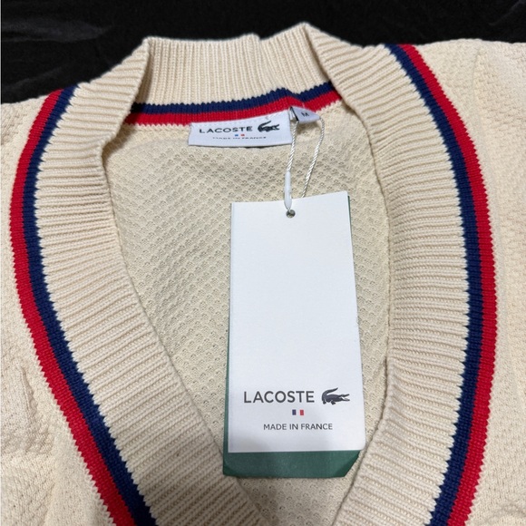 Lacoste Beige Sweater with Navy and Crimson Trim